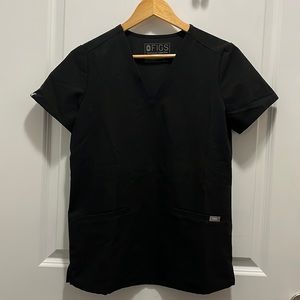 FIGS black XS & S scrub top - two pockets